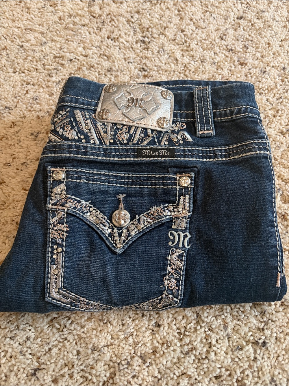 Miss Me Dark Blue Jeans with Contrast Stitching